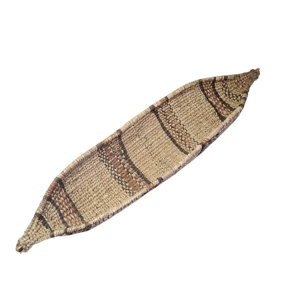 Vintage Ethiopian Hand-Woven Gambela Canoe Bread Basket African Folk Art